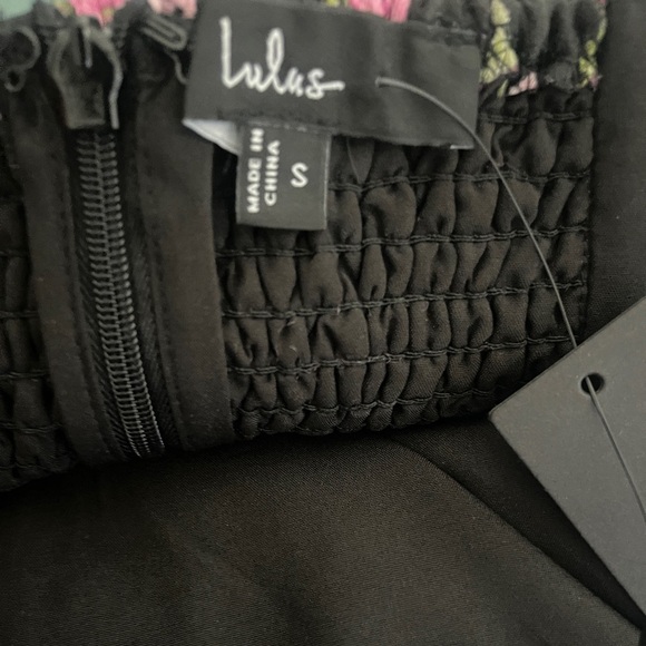 Lulus Black Floral Jacquard Mini Dress Tie Strap Skater Dress Small NWT - Picture 5 of 8